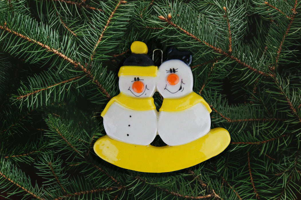 Snowman Family Yellow & Black Ornament