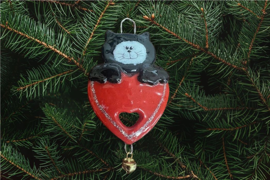 Kitten on Red Heart Ornament