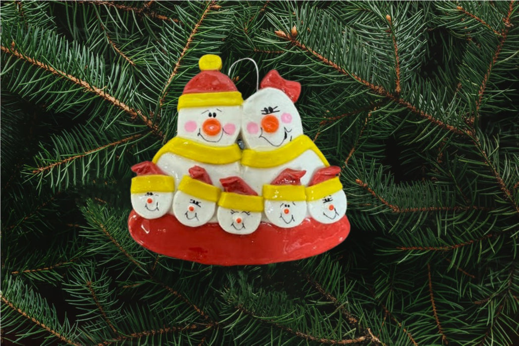 Snowman Family Red and Yellow Ornament