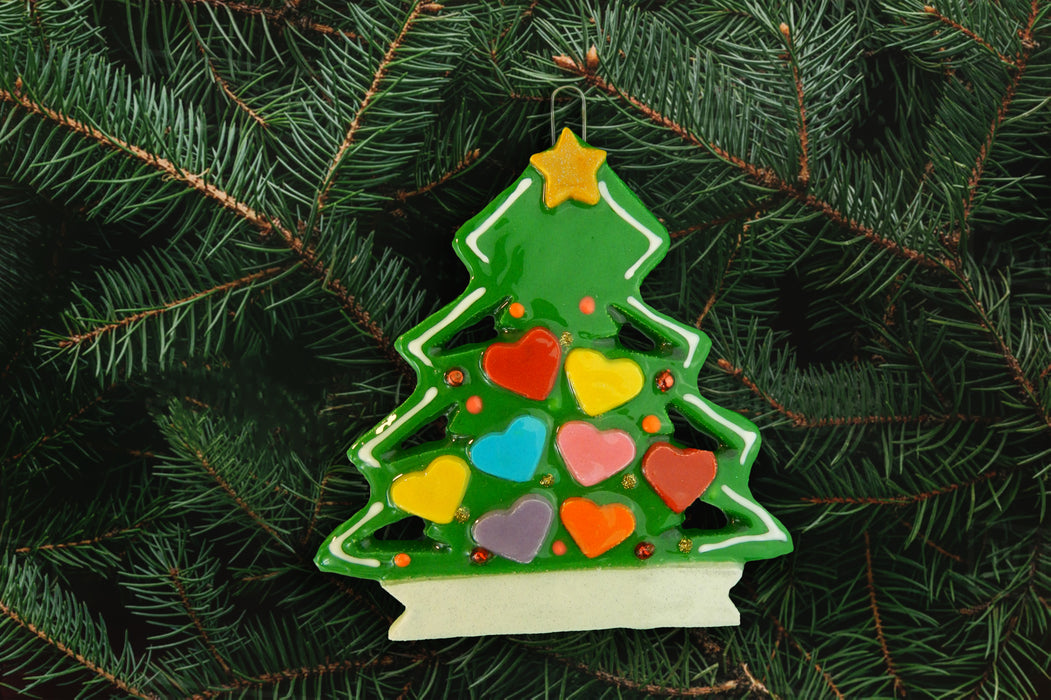 Christmas Tree with Colored Hearts Ornament