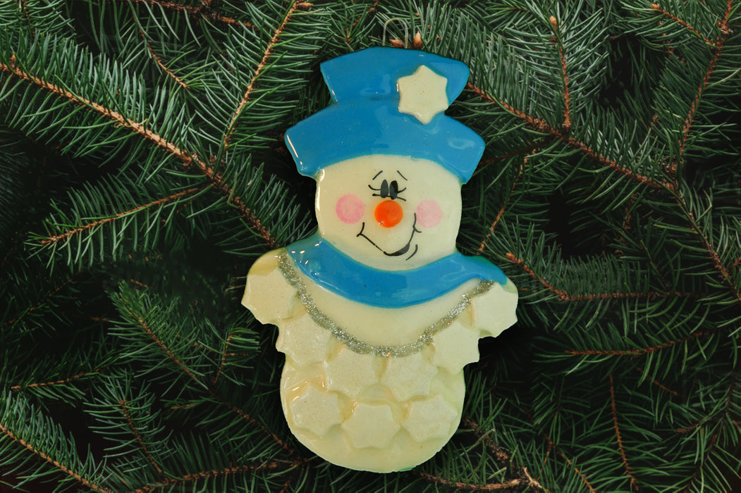 Blue Scarf Snowman Ornament