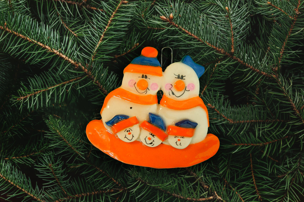 Snowman Family Orange Blue Ornament