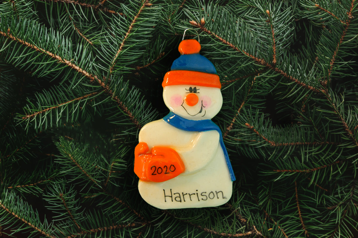 Orange & Blue Snowman Ornament
